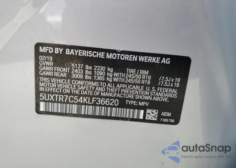 2019 BMW X3 Sdrive30I from USA, damaged, VIN 5UXTR7C54KLF36620